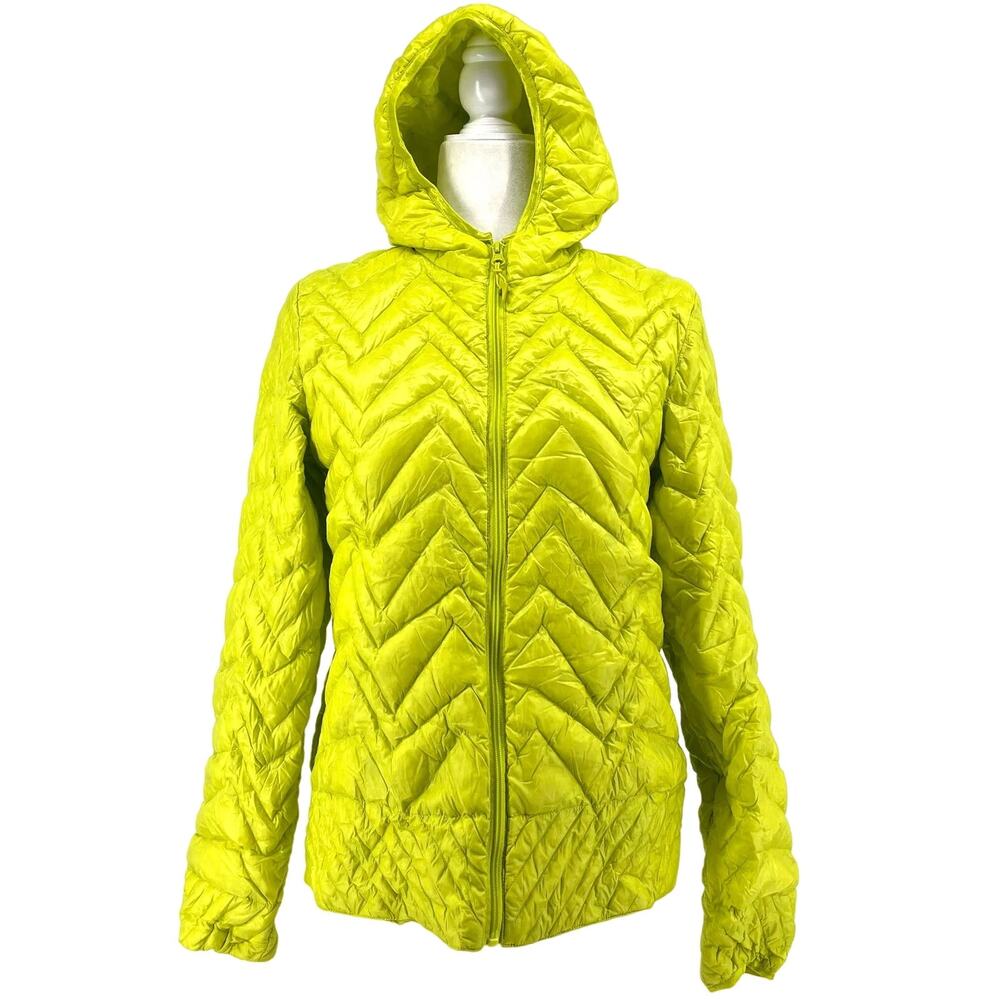 Electric Yoga Women's 6‎ Neon Green Down Quilted Hooded Puffer Packable Bohbot